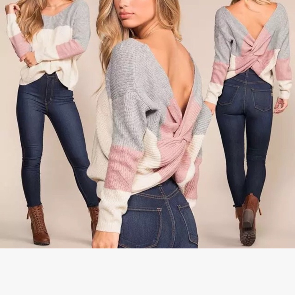 😍Happy Forever Pink Grey Cross Cozy Sweater - Picture 4 of 5